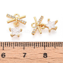 真鍮製マイクロパヴェキュービックジルコニアチャーム  18KGP本金メッキ  スター  13.5x10.5x3mm  穴：1.4mm&nbsp;X1-KK-N263-74A-G