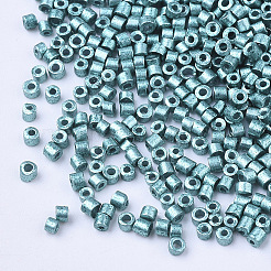 ガラスシリンダービーズ  シードビーズ  メタリックカラー  丸い穴  ライトシーグリーン  1.5~2x1~2mm  穴：0.8mm  約8000個/袋  約85~95 G /袋&nbsp;SEED-Q036-01A-C04