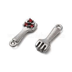 304ステンレススチール製マイクロパヴェラインストーンペンダント  フォークチャーム  ステンレス鋼色  16.5x6x3.5mm  穴：1.2mm&nbsp;STAS-G369-03P