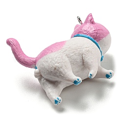 かわいいプラスチックペンダント  プラチナトーンのアイアンループ付き  猫のチャーム  ショッキングピンク  42x46x20mm  穴：2mm&nbsp;LS-KY-C015-01F