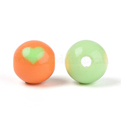 不透明なアクリルビーズ  ハート付きのラウンド  ミックスカラー  12mm  穴：2.5mm  約515個/500g&nbsp;KY-T041-30M