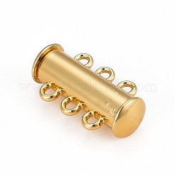 3-Strands 6-Holes Tube Brass Magnetic Slide Lock Clasps&nbsp;X-KK-D473-G-NF