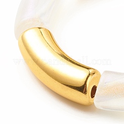 女性のためのアクリル製のカーブチューブ分厚いストレッチ ブレスレット  ゴールド  ビーズ：35x11.5x14.5mm  内径：2インチ（5.1cm）&nbsp;BJEW-JB08125