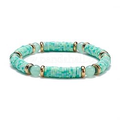 Round Imitation Jade & Handmade Polymer Clay Heishi Beads Stretch Bracelet&nbsp;BJEW-JB07454