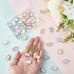 56色の合金ガラスペンダント14個。  長方形  多面カット  ミックスカラー  19x12x6mm  穴：1.8mm  4個/カラー&nbsp;FIND-PH0027-90