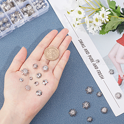 304ステンレススチールビーズキャップ  花  マルチ花弁  ステンレス鋼色  7~7.5x1.7mm  穴：1mm  250個/箱&nbsp;STAS-UN0018-51P