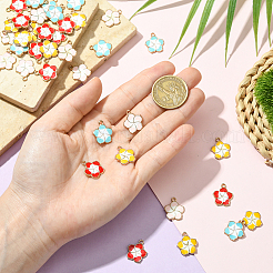 40本4色亜鉛合金エナメルペンダント  花のチャーム  ライトゴールド  ミックスカラー  17x15x2mm  穴：1.6mm  10個/カラー&nbsp;ENAM-SC0009-96