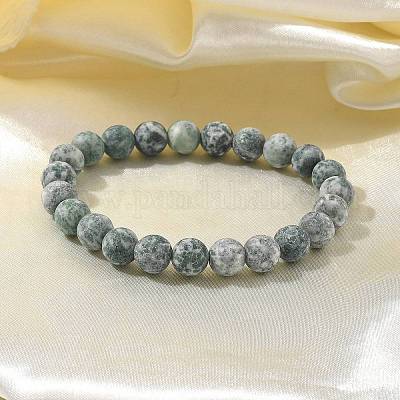 Natural Green Spot Jasper Bead Stretch Bracelets&nbsp;BJEW-K212-B-017-1