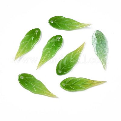 プラスチックチャーム  葉  グリーン  26.5x8.5x2mm  穴：1mm&nbsp;KY-N015-045-1