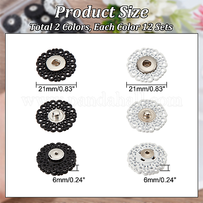 Nbeads24セットアロイフラワースナップボタン 黒と白の