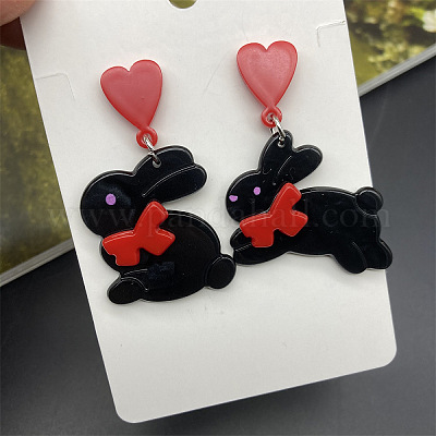 イースターアクリルダングルスタッドピアス  兎  ブラック  52x26~36mm&nbsp;FS-WG53F52-04-1