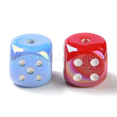 UVメッキレインボー虹色アクリルエナメルビーズ サイコロ ミックス