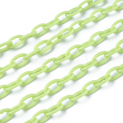 ABSプラスチックアズキチェーン  オーバル  淡緑色  13x7~7.5x2mm  約15.35~15.74インチ（39~40cm）/連&nbsp;KY-E007-01D-1
