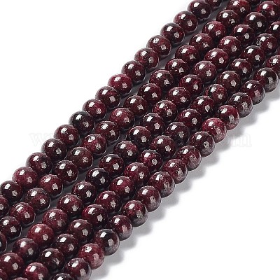 天然石ガーネットビーズ連売り グレードB ラウンド 暗赤色 6mm 穴：0.8 