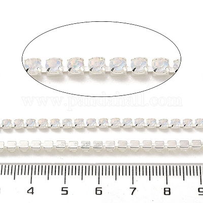 鉄ラインストーンカップチェーン  スプールで  銀  ホワイトオパール  3x3x2.5mm  約10ヤード/ロール&nbsp;CH-A008-02C-1
