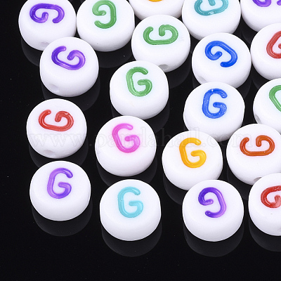 初期のアクリルビーズ  水平穴  フラットラウンド  ミックスカラー  文字.g  7x3.5~4mm  穴：1.2mm  約3700個/500g&nbsp;OACR-E001-20G-1