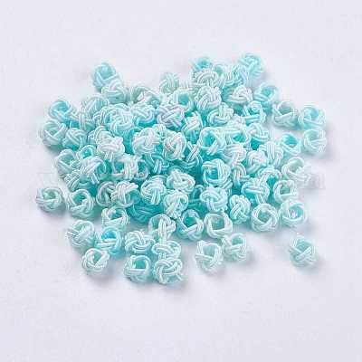 ポリエステルファブリックビーズ  ラウンド  ライトシアン  6.5x4.5mm  穴：4mm&nbsp;WOVE-K001-A19-1