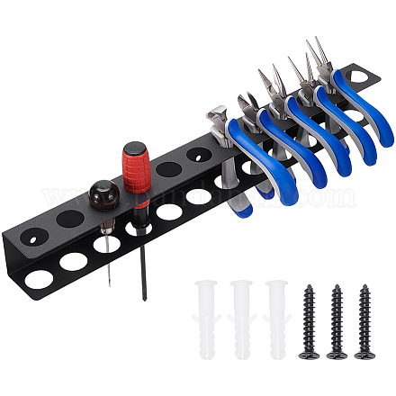 鉄製の壁掛け工具オーガナイザーホルダー  長方形  ブラック  40x4.05x0.65cm&nbsp;ODIS-WH0043-204-1