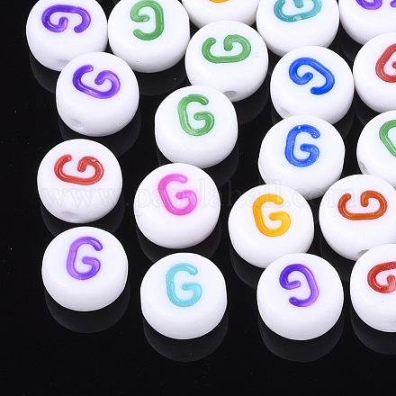 初期のアクリルビーズ  水平穴  フラットラウンド  ミックスカラー  文字.g  7x3.5~4mm  穴：1.2mm  約3700個/500g&nbsp;OACR-E001-20G-1