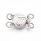 925 Sterling Silver Box Clasps, with S925 Stamp, Flat Round, with Jump Ring, 2-Strand, 4-Hole, Platinum, 12x8x4mm, Hole: 2.2mm