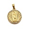 304 Stainless Steel Pendants, with Rhinestone, Religious Theme, PVD Vacuum Plating, Lady of Guadalupe Charm, Golden, Flat Round, 27x23x4mm, Hole: 3x6.5mm