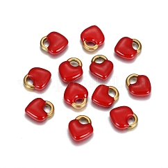 イオンプレーティング（IP）304ステンレススチールチャーム  エポチャーム  ハートロック  ゴールドカラー  レッド  11x9.5x3.5mm  穴：2.5x4mm
