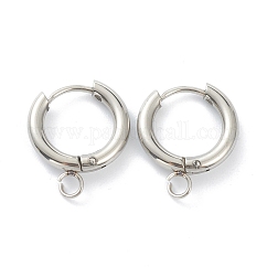 Tarnish Resistant 201 Stainless Steel Huggie Hoop Earring Findings, with Horizontal Loop and 316 Surgical Stainless Steel Pin, Stainless Steel Color, 18x15x2.5mm, Hole: 2.5mm, Pin: 1mm