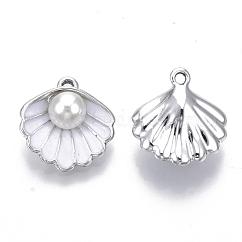 合金ペンダント  ABSプラスチックイミテーションパールとエナメル  パールシェル  プラチナ  ホワイト  16x15x7mm  穴：1.5mm