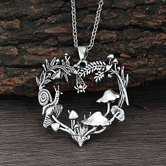 Flower & Mushroom Zinc Alloy Pendant Necklaces, Antique Silver, Heart, 19.69 inch(50cm)