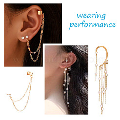 4Pcs Long Chain Tassel Drop Cuff Earrings with Imitation Pearl&nbsp;EJEW-KS0001-04