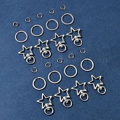 DIYジュエリー作りのパーツキット  合金製スタースイベルクラスプ付き  304ステンレス/鉄製スプリットキーリング  プラチナ＆ステンレス鋼色  34x24x6mm  穴：9x5mm  20x2mm&nbsp;DIY-FS0008-12P