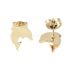 PVD真空メッキ304ステンレススチールスタッドピアス（女性用）  イルカ  ゴールドカラー  10x9.5mm&nbsp;EJEW-A048-45A-G