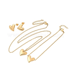 304 Stainless Steel Heart Pendant Necklaces & Bracelets & Stud Earrings Sets&nbsp;SJEW-P008-01G