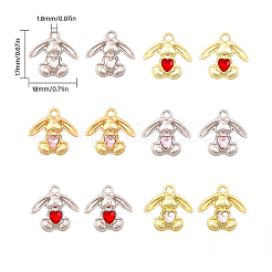 24スタイルラックメッキ合金ペンダント6個。  ラインストーン付き  兎  ミックスカラー  17x18x4mm  穴：1.8mm  4個/スタイル&nbsp;FIND-CA0006-79