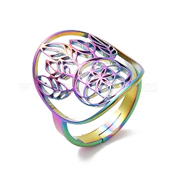 Ion Plating(IP) 304 Stainless Steel Woven Net/Web with Feather Adjustable Ring for Women&nbsp;RJEW-M149-26RC