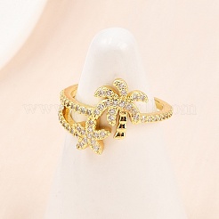 Brass Micro Pave Cubic Zirconia Cuff Rings for Women&nbsp;RJEW-Z113-42G
