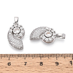 真鍮マイクロパヴェクリアキュービックジルコニアペンダント  巻貝チャーム  プラチナ  20x12x3.5mm  穴：4.5x2mm&nbsp;KK-N259-11P