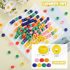 1400 個 7 色不透明プラスチックビーズ  バレル  ミックスカラー  9x6mm  穴：3.8mm  約200PCS /カラー&nbsp;KY-SZ0001-54