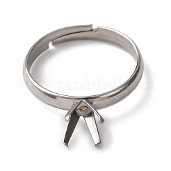304ステンレススチールカフリング部品  4つの爪のプロングリングのセッティング  トレイ：5x5mm  3mm  内径：17mm&nbsp;STAS-D372-01P-05