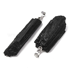 天然黒トルマリンビッグペンダント  真鍮製スナップ留めのナゲット チャーム  プラチナ  34~53x10~15x8~11mm  穴：6.5x4mm&nbsp;GG-C001-03P