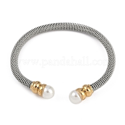 女性用304ステンレススチールカフバングル  ABSの模造パールと  ステンレス鋼色  内径：2-1/4インチ（5.8cm）&nbsp;STAS-M023-10GP