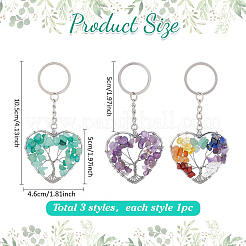 3Pcs Natural Gemstone and Iron Keychain&nbsp;KEYC-PH01586