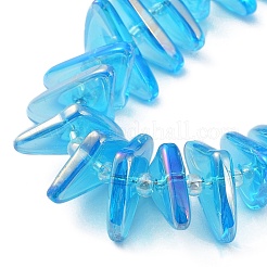 電気メッキ透明ガラスビーズ連売り  虹メッキ  三角形  ライトスカイブルー  9x15.5~16mm  穴：1mm  約120個/連  24.57~25.67''（62.4~65.2センチメートル）&nbsp;EGLA-R114-01G