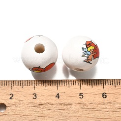 バレンタインデーの要素をプリントした木製ビーズ  ラウンド  ホワイトスモーク  16mm  穴：4mm&nbsp;WOOD-R002-01-10