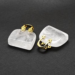 天然石晶の真鍮のペンダント  水晶  ゴールドカラー  バッグ  27~29x24~26x9~13mm  穴：6mm&nbsp;KK-E274-01G-09