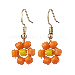ガラスの種の花のダングルイヤリング  304ステンレススチールピアスフック  ゴールドカラー  ミックスカラー  30x13mm&nbsp;EJEW-JE06152