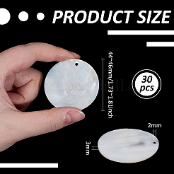 フラットラウンド天然淡水貝ペンダント30個  乳白色  44~46x3mm  穴：2mm&nbsp;SHEL-BC0001-044