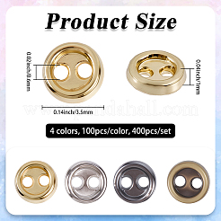 400色合金ボタン4個  2穴  フラットラウンド  ミックスカラー  3.5x1mm  穴：0.6mm  100個/カラー&nbsp;BUTT-GF0004-14