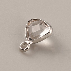 カット加工ガラスペンダント  4月の誕生石チャーム  真鍮製カボションセッティング  三角形  プラチナ  透明  10.5x8x4mm  穴：1.6mm&nbsp;GLAA-WH0030-13P-04
