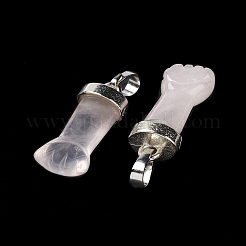 天然石ローズクォーツペンダント  figaハンドチャーム  プラチナトーンの真鍮パーツ  19~24x9~10x6mm  穴：4mm&nbsp;G-K322-01F-P-01